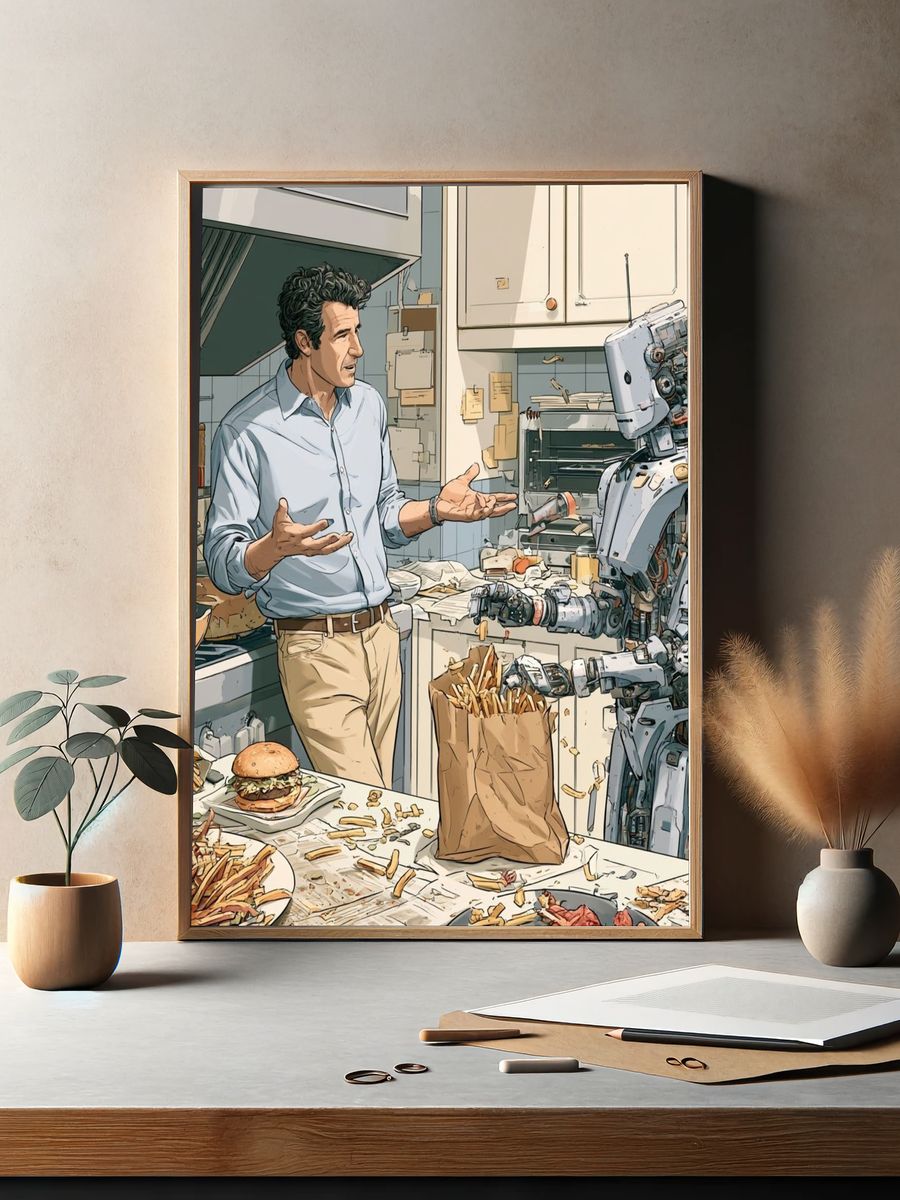 Robot Kitchen Conversation Illustration Poster. — room view 2