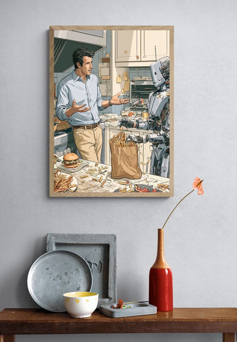 Robot Kitchen Conversation Illustration Poster. — room view 3