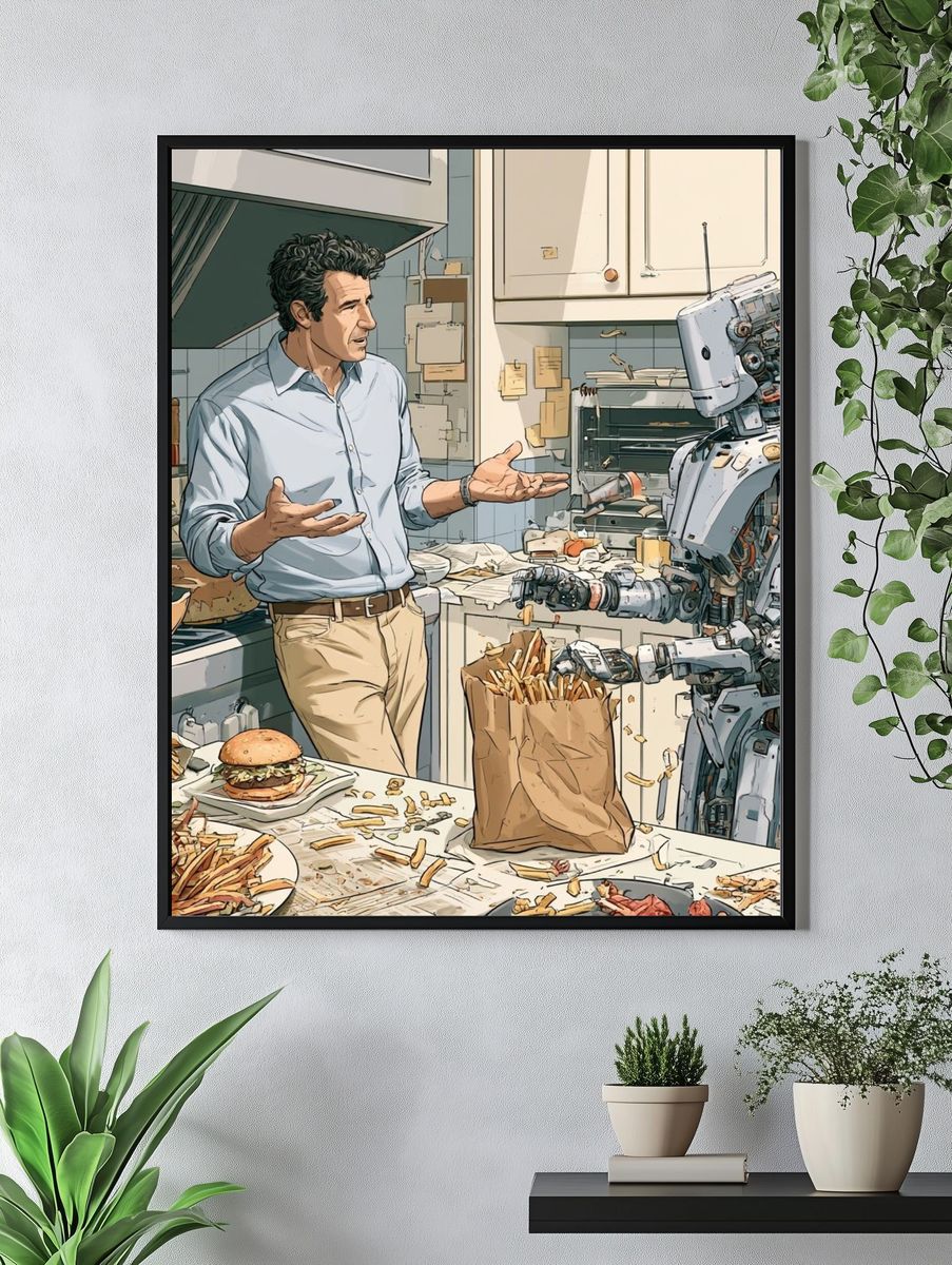 Robot Kitchen Conversation Illustration Poster. — room view 4