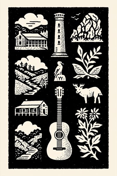 Woodland Cabin Linocut Poster. poster