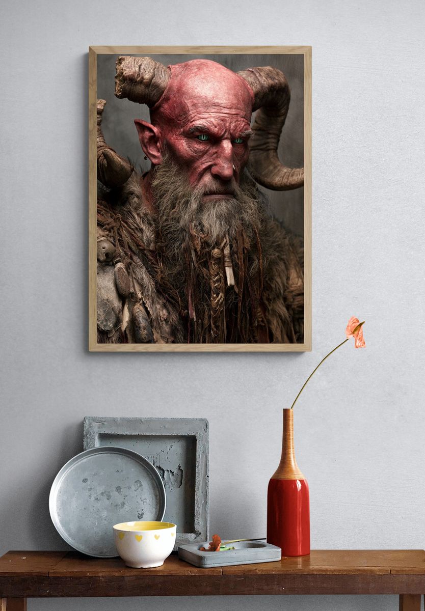 Horned Demon Portrait Print. — room view 3