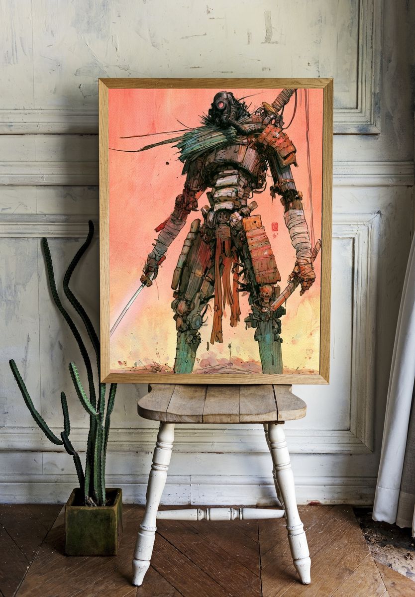 Samurai Mecha Warrior Illustration Poster. room preview