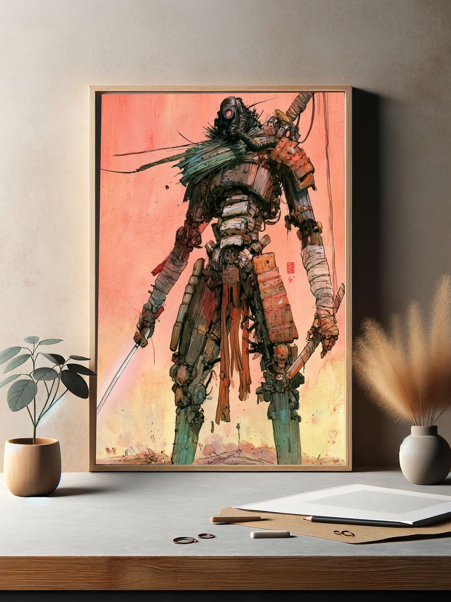 Samurai Mecha Warrior Illustration Poster. — room view 2