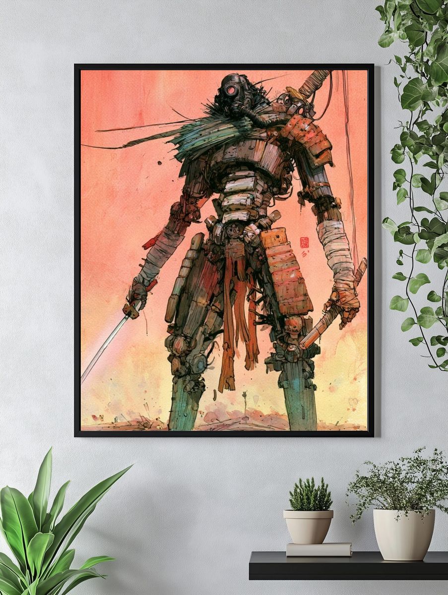 Samurai Mecha Warrior Illustration Poster. — room view 4