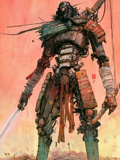 Samurai Mecha Warrior Illustration Poster.