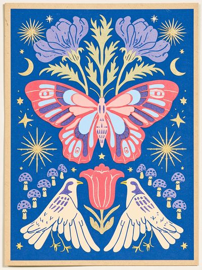 Butterfly and Birds Folk Art Poster.