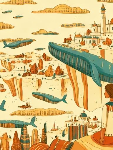 Whale City Dreamscape Illustration Poster. poster detail