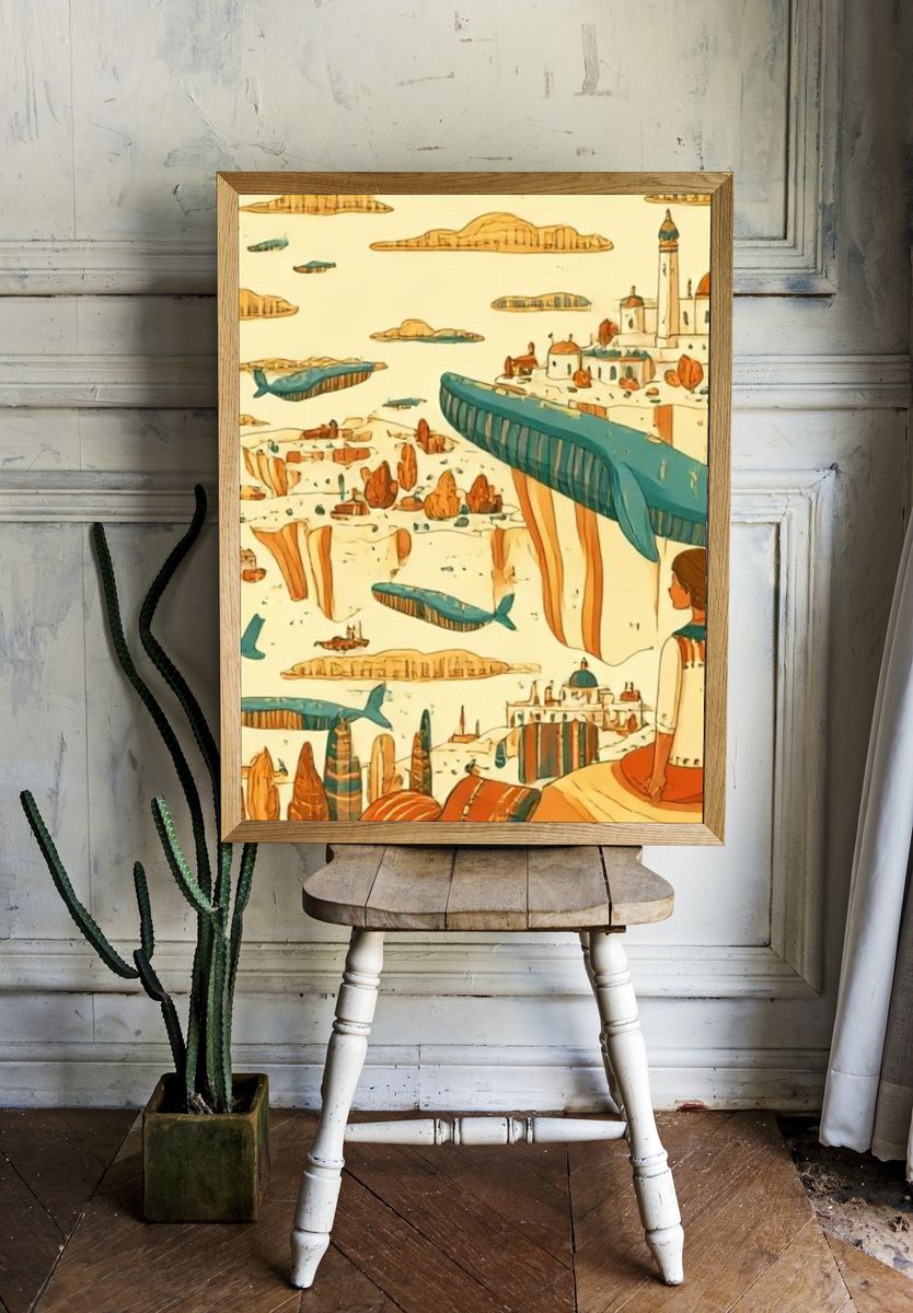 Whale City Dreamscape Illustration Poster. room preview