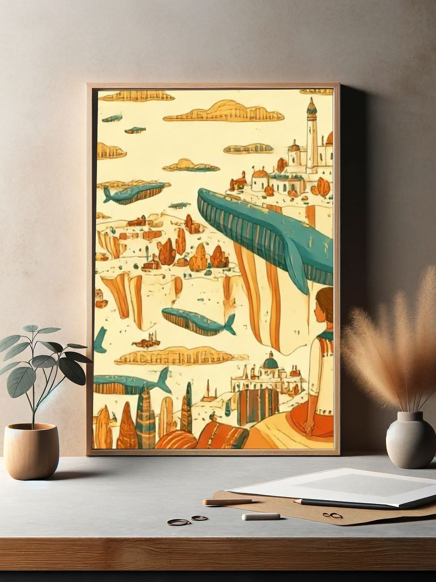 Whale City Dreamscape Illustration Poster. — room view 2