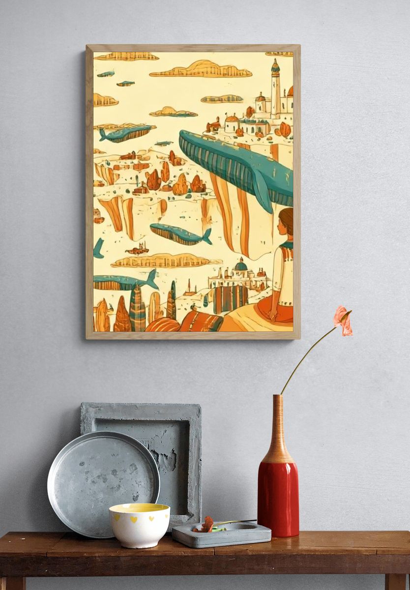 Whale City Dreamscape Illustration Poster. — room view 3