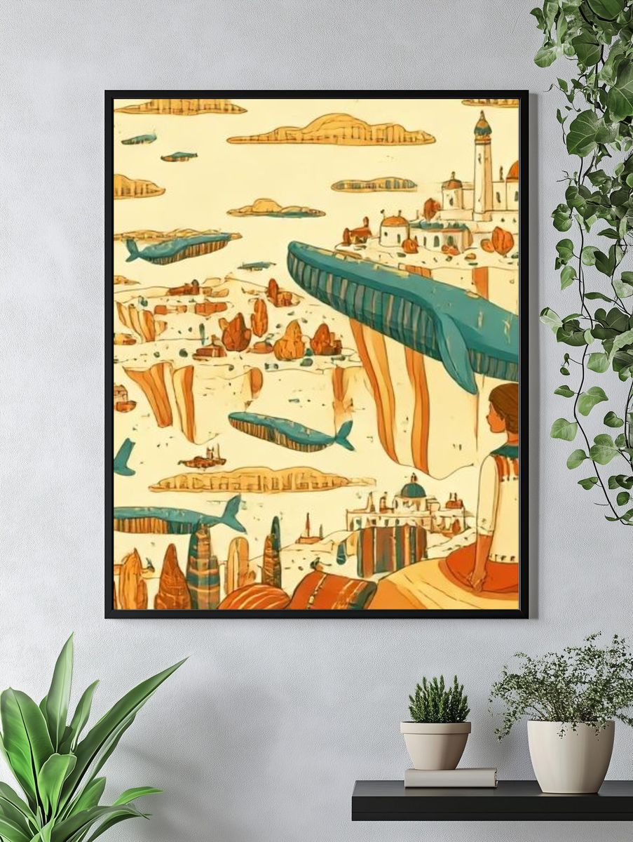 Whale City Dreamscape Illustration Poster. — room view 4