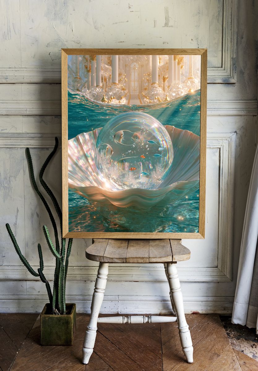 Dreamy Ocean Fantasy Illustration Poster. room preview