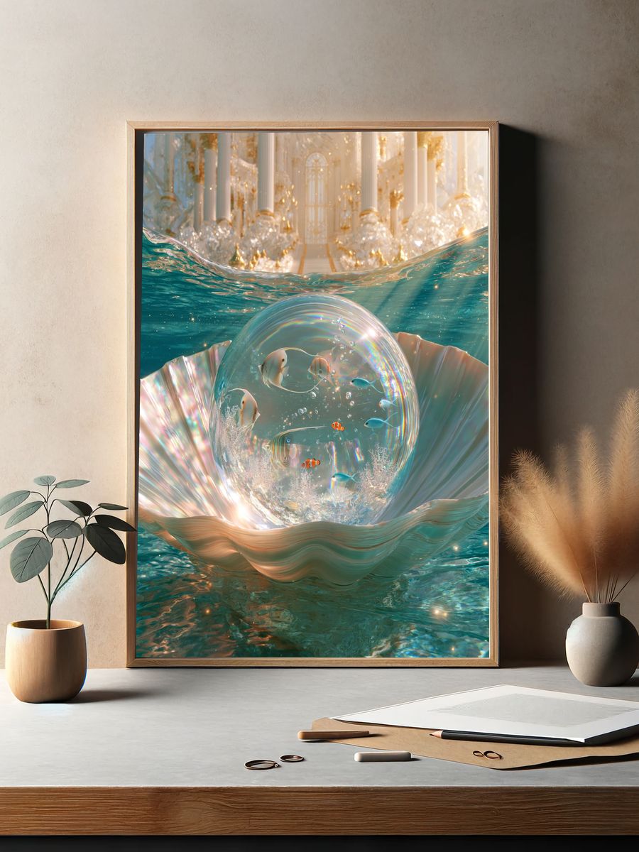 Dreamy Ocean Fantasy Illustration Poster. — room view 2