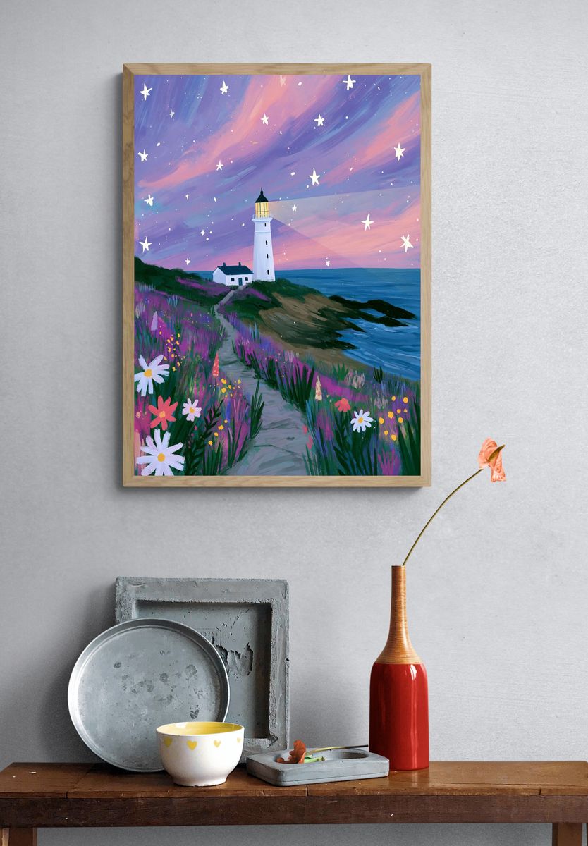 Lighthouse at Dusk Illustration Poster. — room view 3