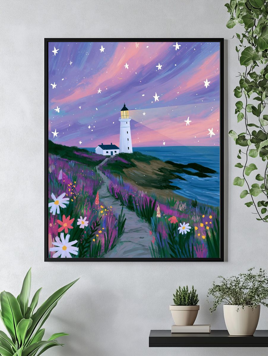 Lighthouse at Dusk Illustration Poster. — room view 4