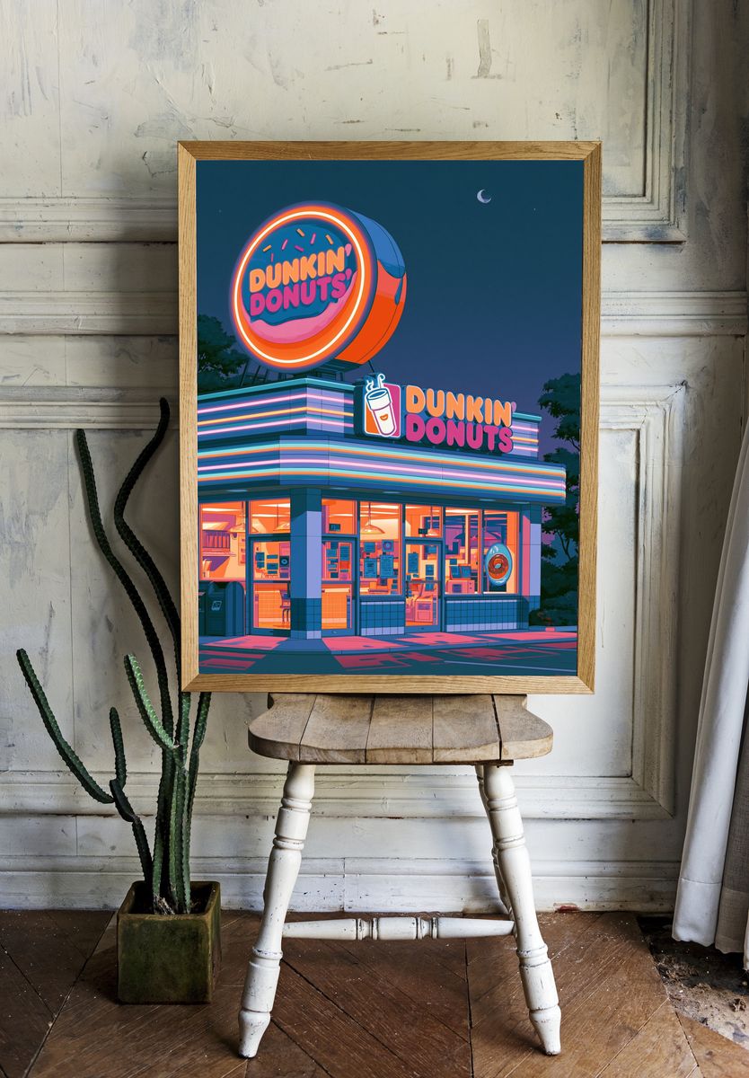 Neon Donut Diner Illustration Poster. room preview