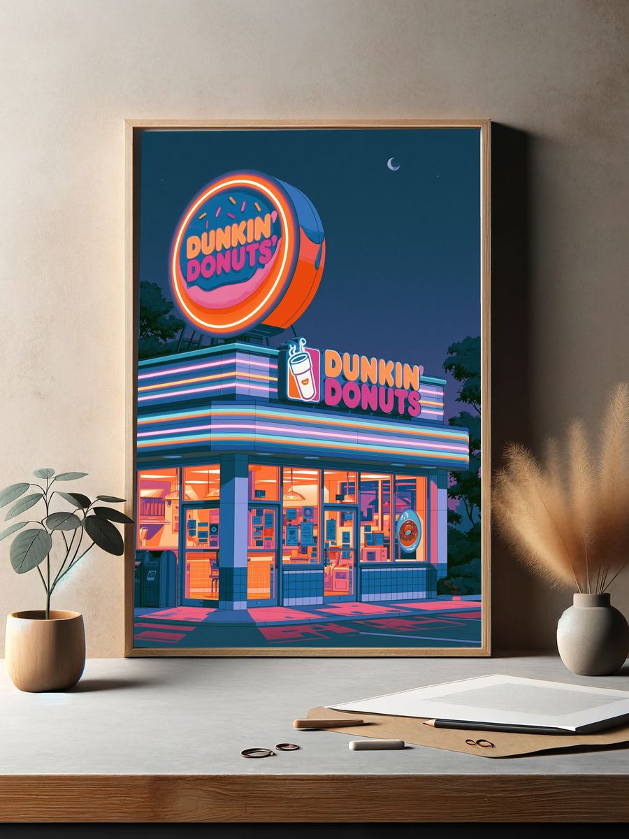Neon Donut Diner Illustration Poster. — room view 2