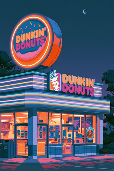 Neon Donut Diner Illustration Poster. poster
