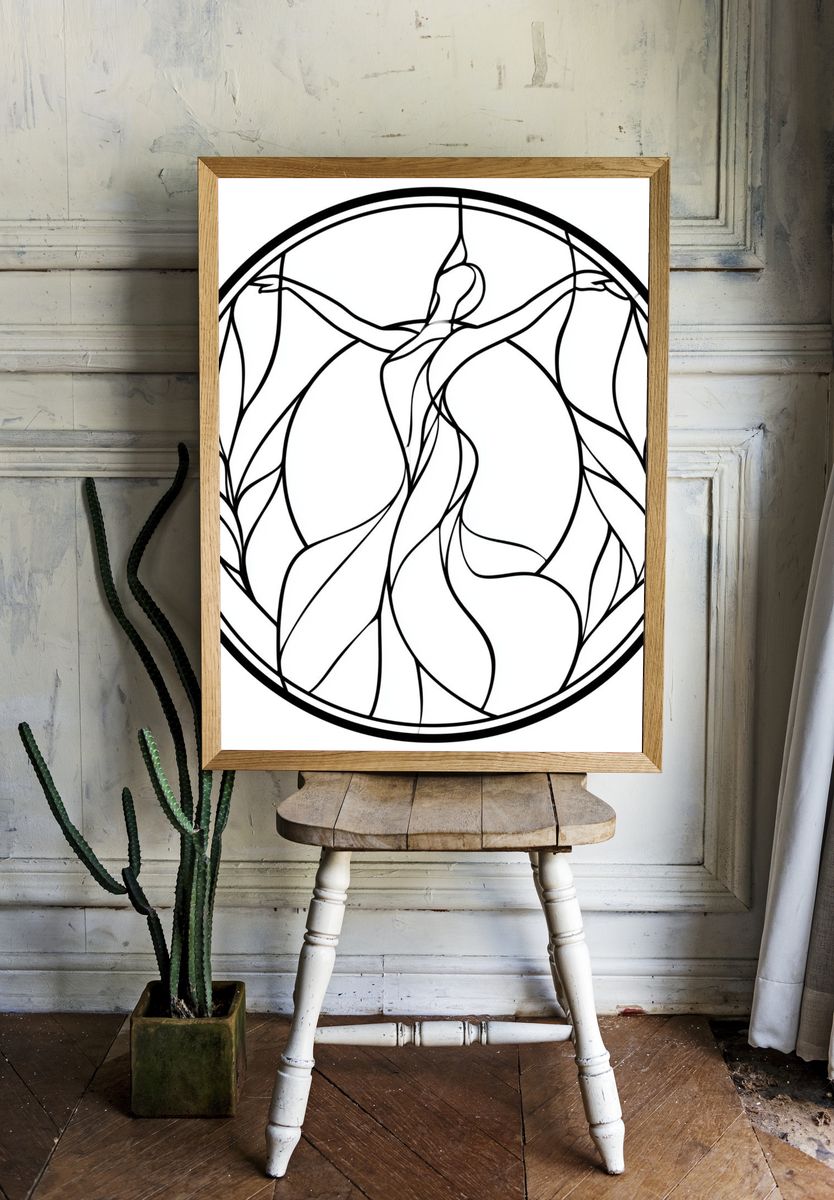 Stained Glass Dancer Line Art Poster. — room view 1