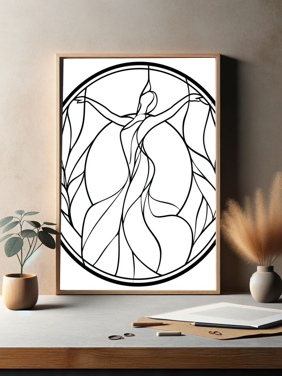 Stained Glass Dancer Line Art Poster. — room view 2