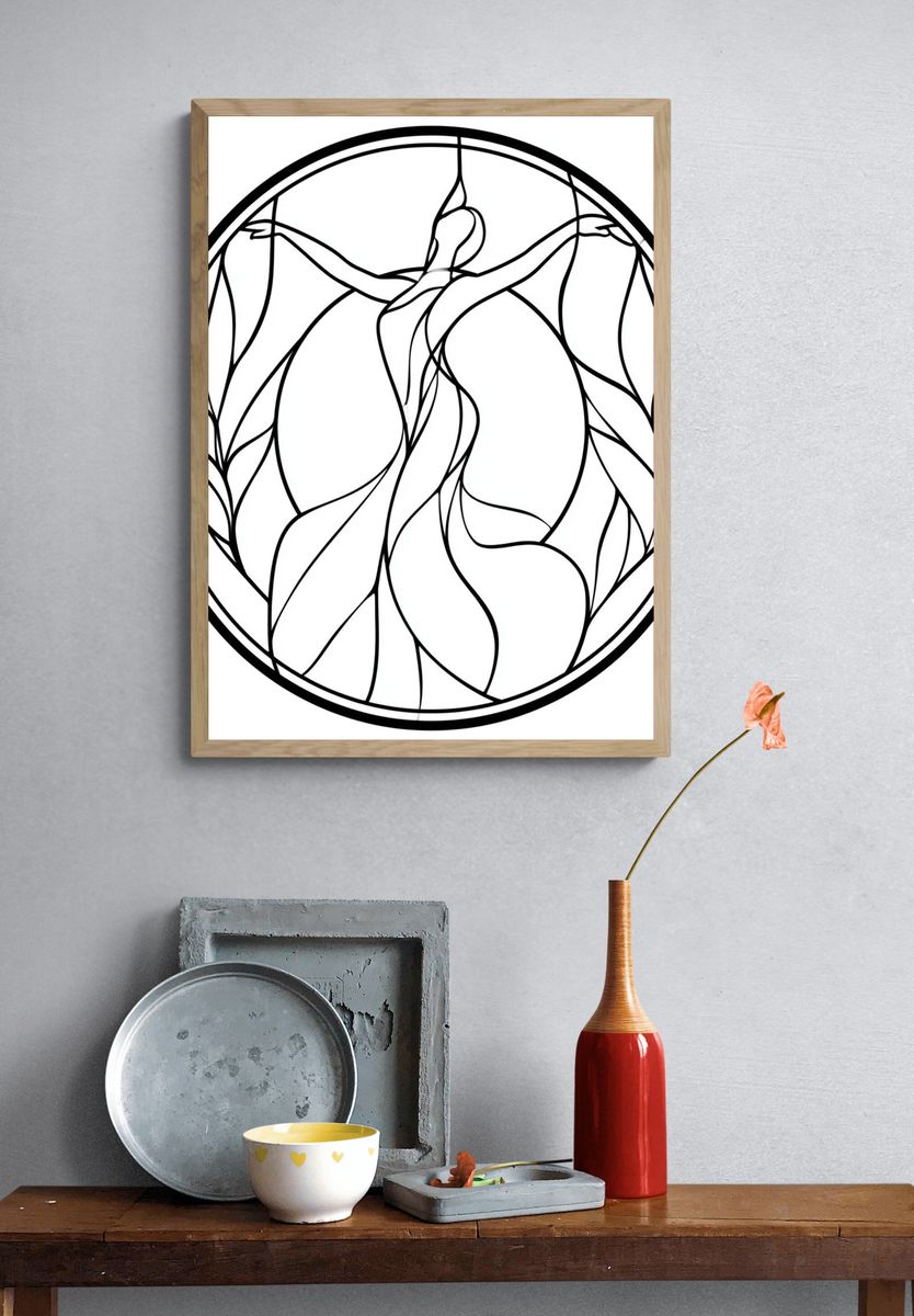 Stained Glass Dancer Line Art Poster. — room view 3