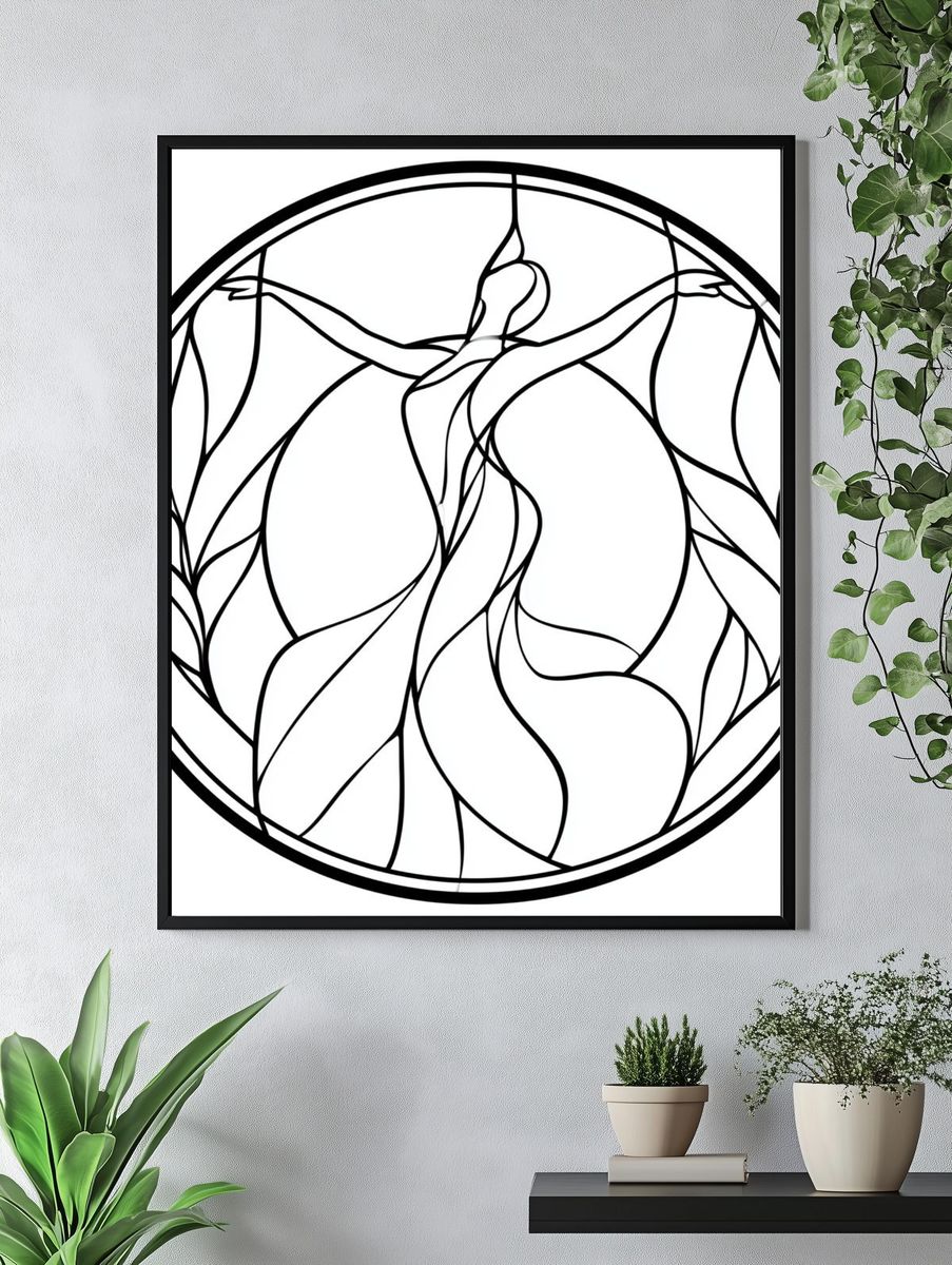 Stained Glass Dancer Line Art Poster. — room view 4