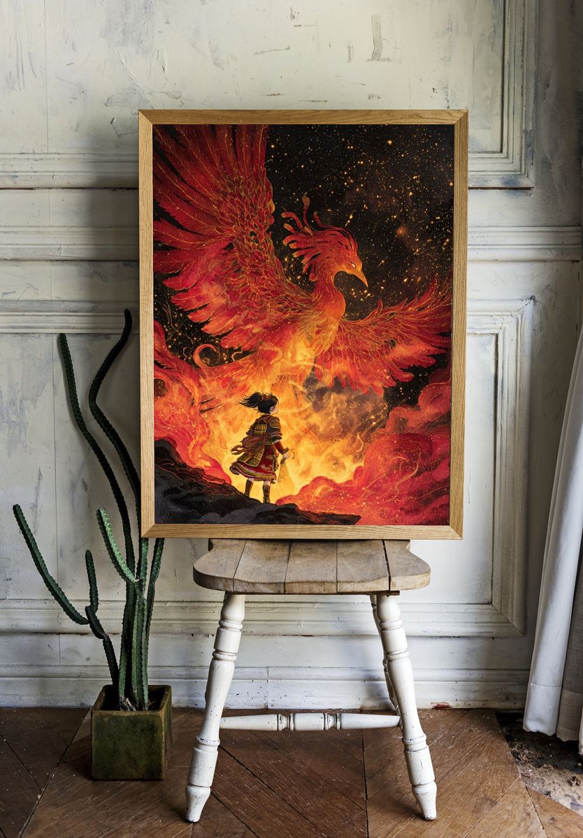 Phoenix and Warrior Fantasy Print. — room view 1