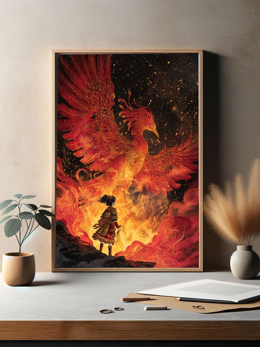 Phoenix and Warrior Fantasy Print. — room view 2