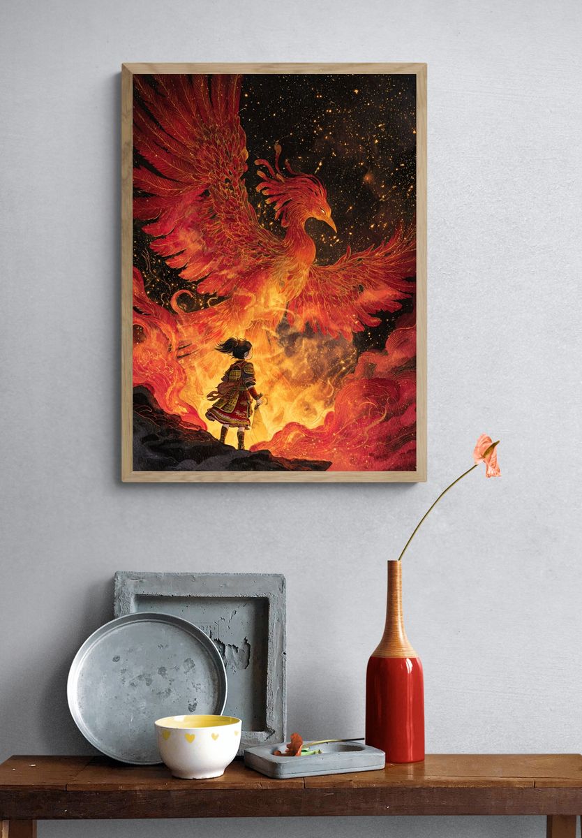 Phoenix and Warrior Fantasy Print. — room view 3