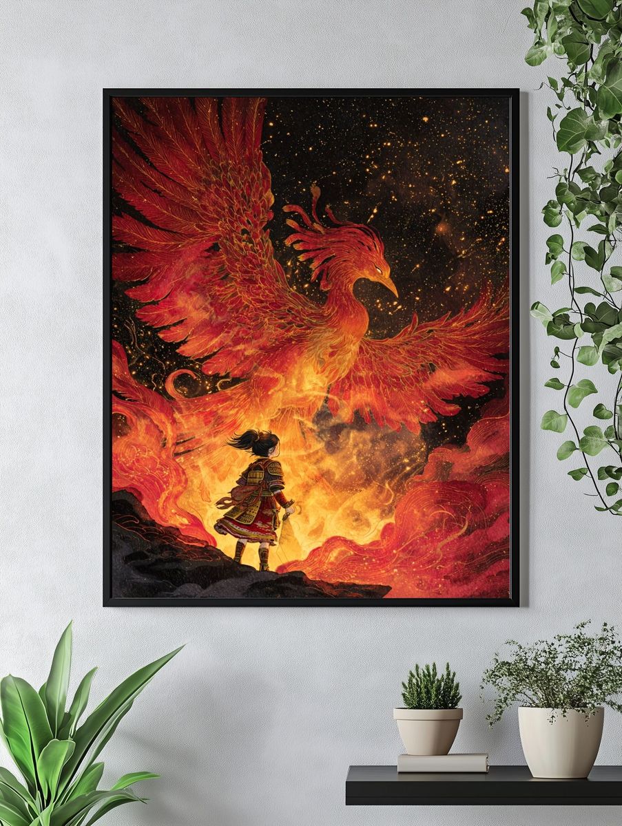 Phoenix and Warrior Fantasy Print. — room view 4