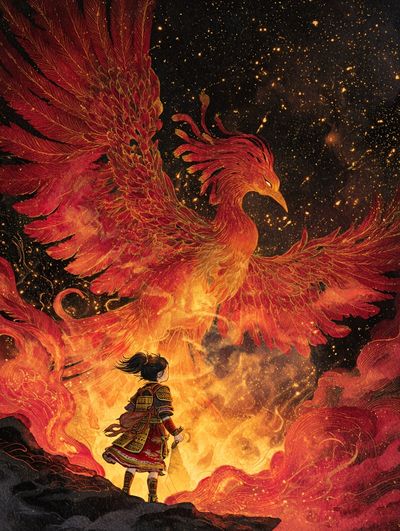 Phoenix and Warrior Fantasy Print. poster