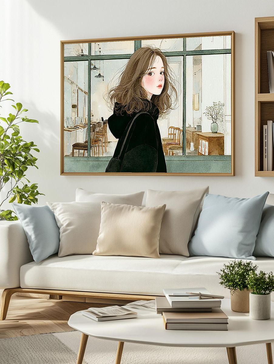 Girl by the Window Illustration Print. — room view 2