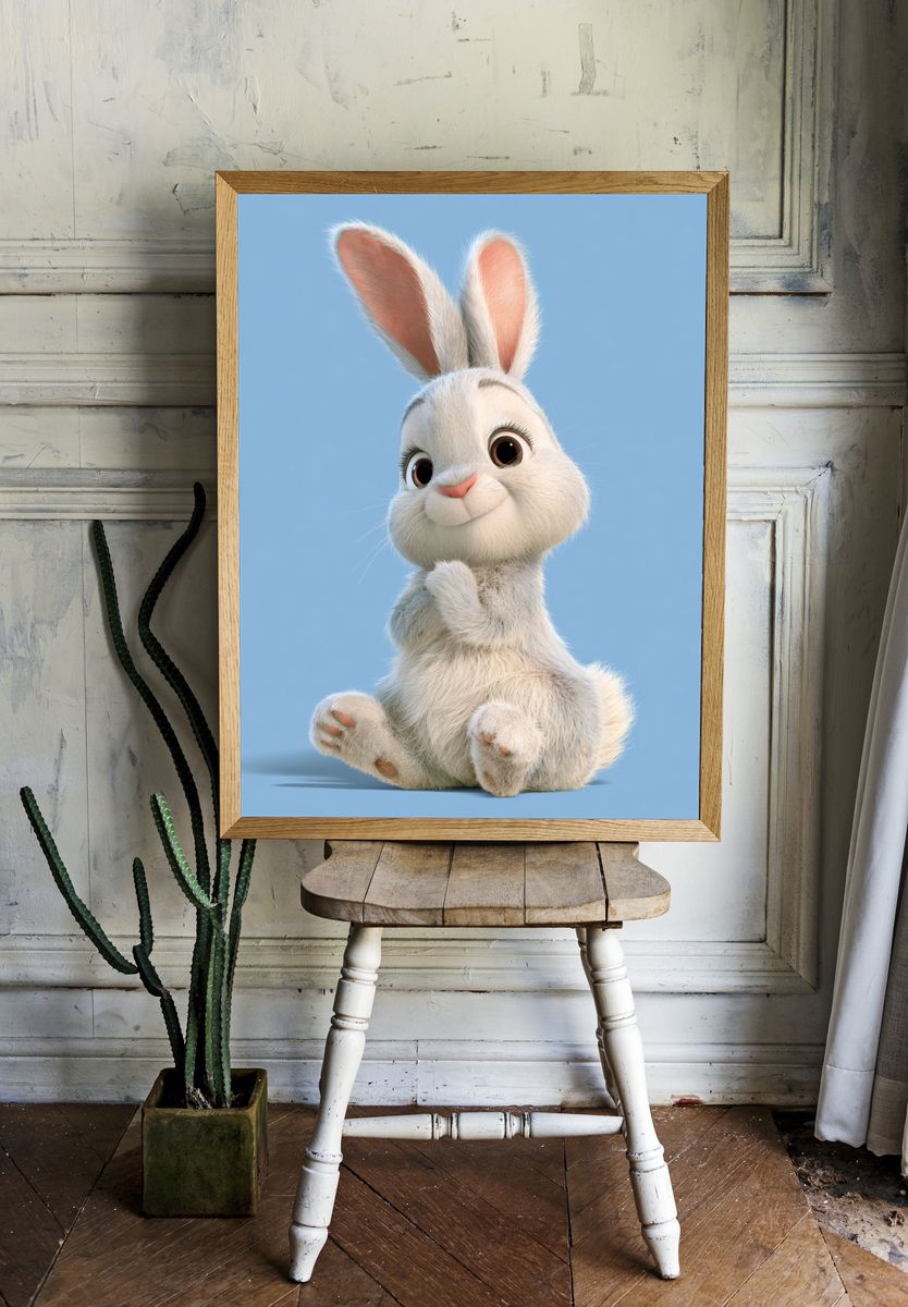 Cute White Bunny Illustration Poster. room preview
