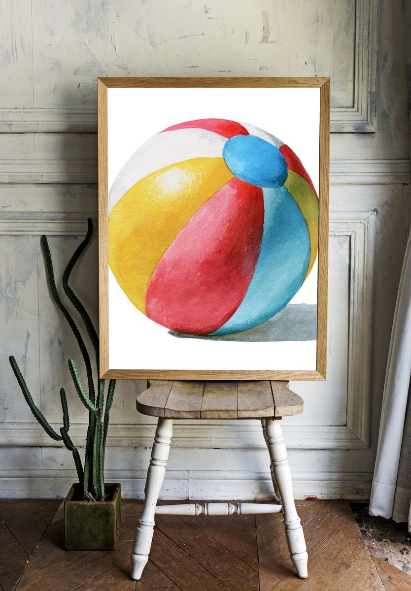 Watercolor Beach Ball Illustration Poster. — room view 1