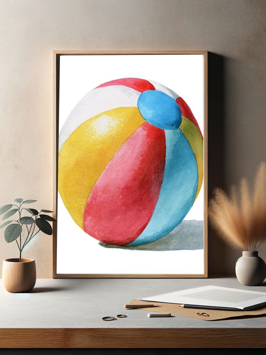 Watercolor Beach Ball Illustration Poster. — room view 2