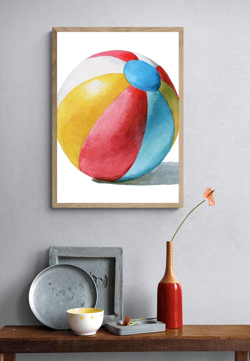 Watercolor Beach Ball Illustration Poster. — room view 3