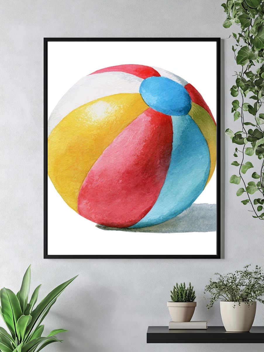 Watercolor Beach Ball Illustration Poster. — room view 4