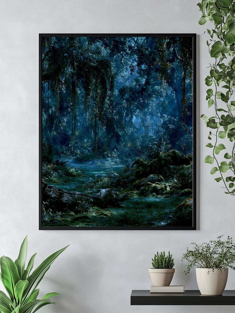 Enchanted Moonlit Forest Print. — room view 4
