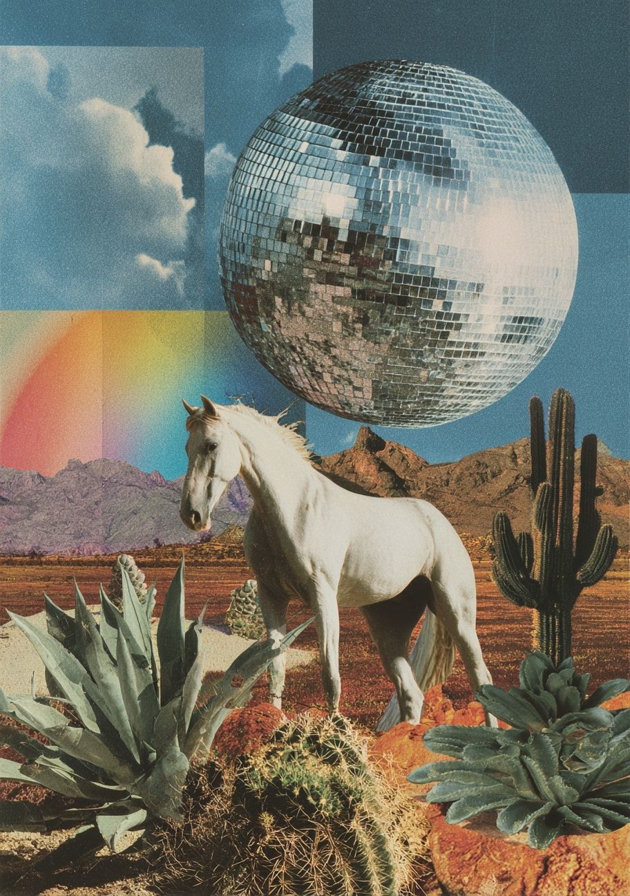 Desert Disco Horse Collage Poster. poster detail