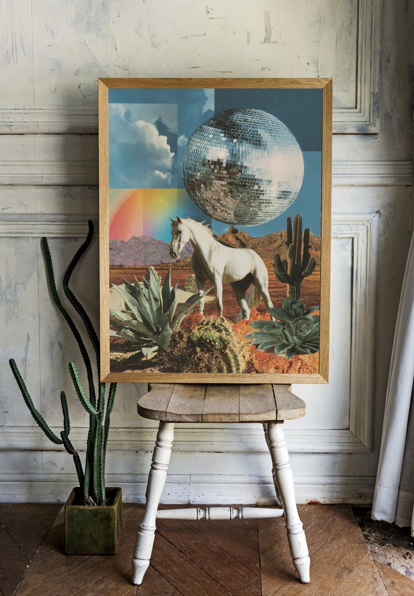 Desert Disco Horse Collage Poster. — room view 1
