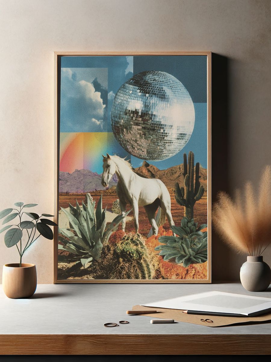 Desert Disco Horse Collage Poster. — room view 2