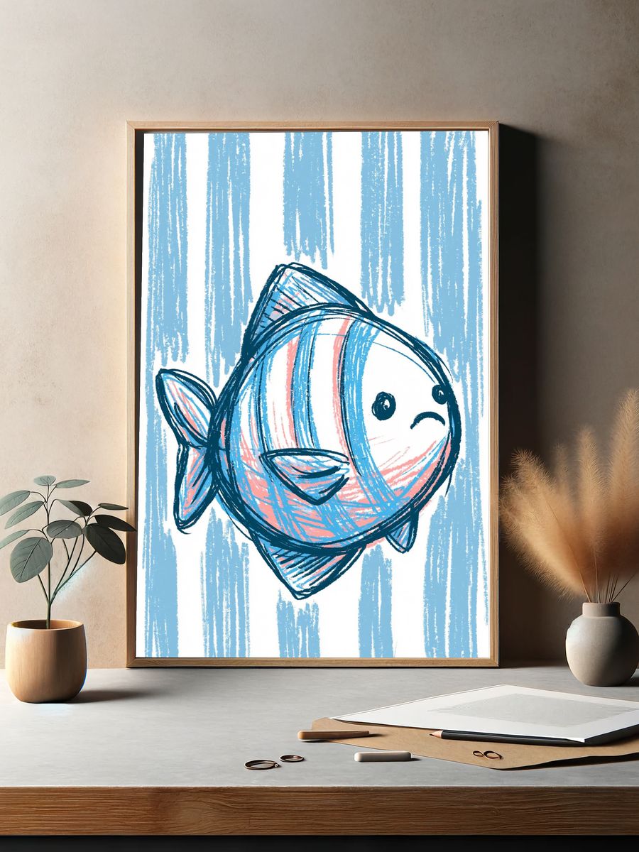 Sad Fish Illustration Poster. — room view 2