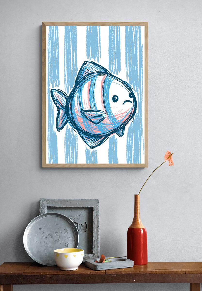 Sad Fish Illustration Poster. — room view 3