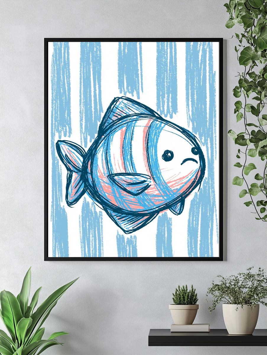 Sad Fish Illustration Poster. — room view 4