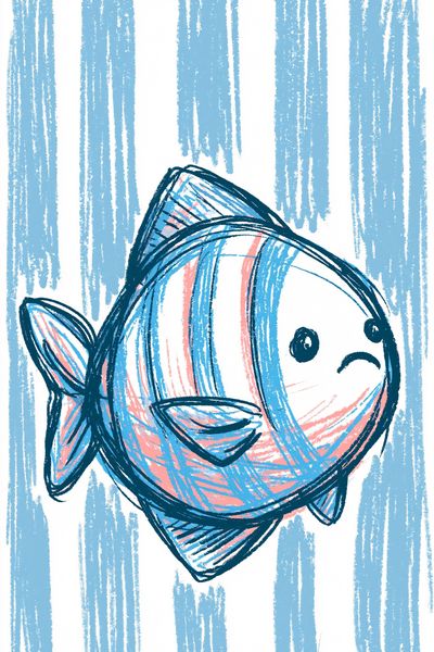 Sad Fish Illustration Poster.