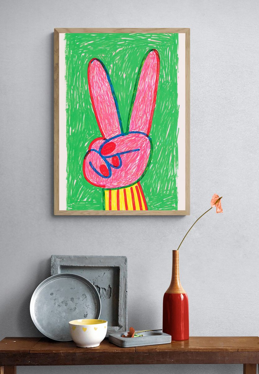 Playful Bunny Illustration Poster. — room view 3