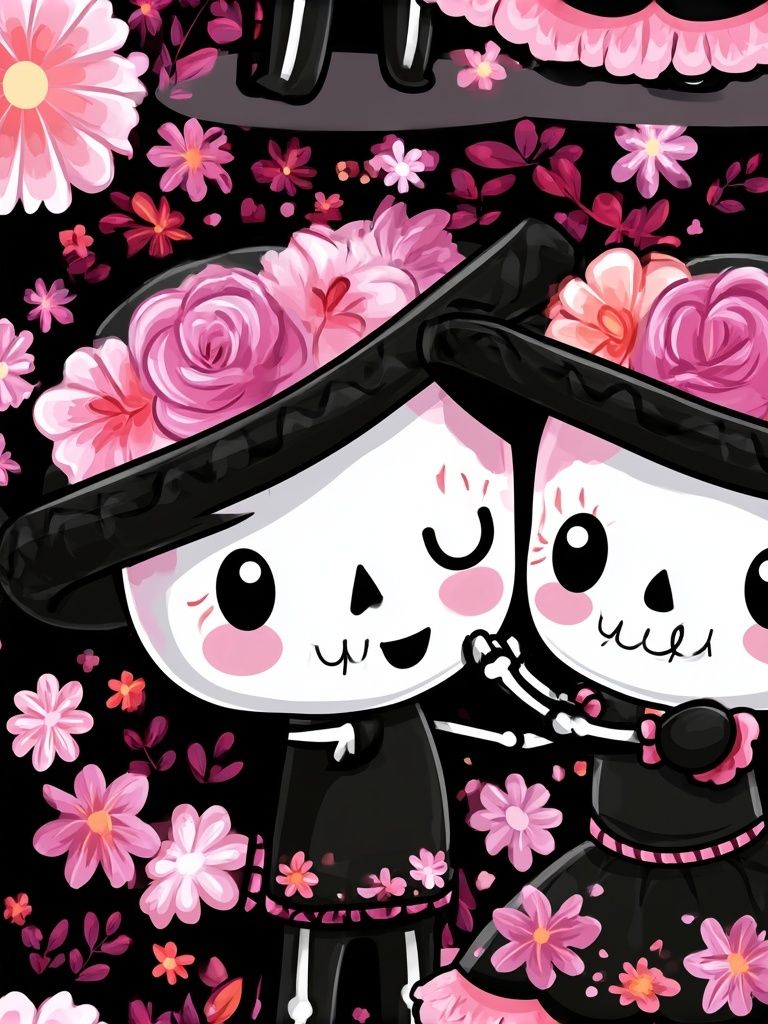 Cute Skull Couple Floral Poster. poster detail