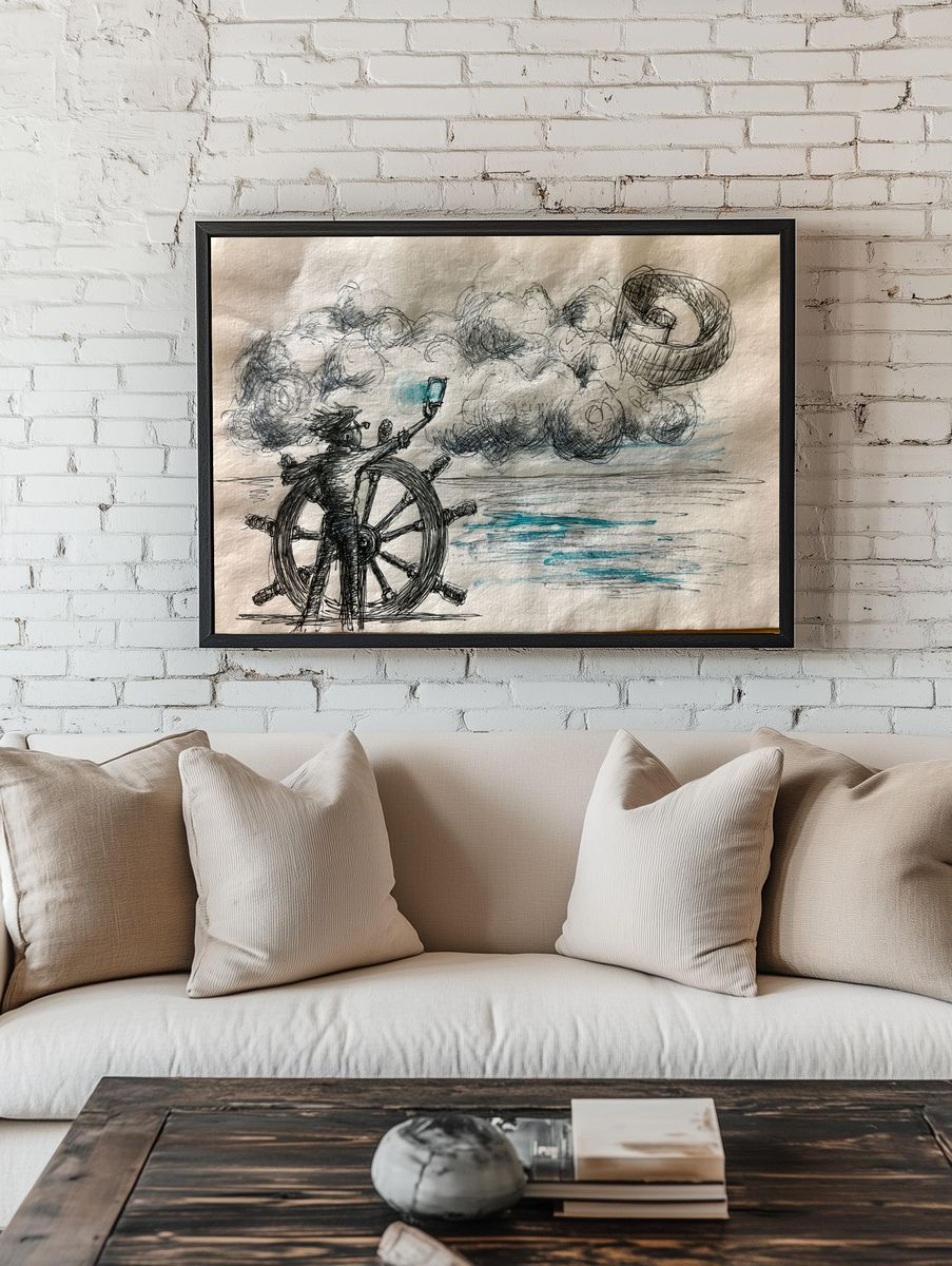 Sailor at the Helm Illustration Poster. room preview