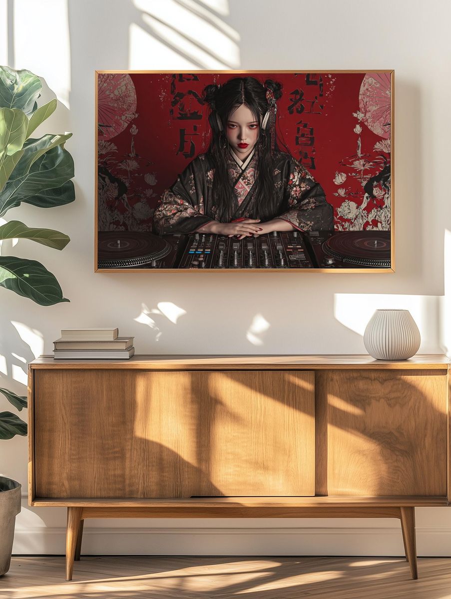 Geisha DJ Red Noir Poster. — room view 3
