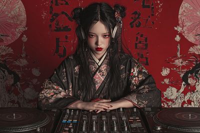Geisha DJ Red Noir Poster. poster